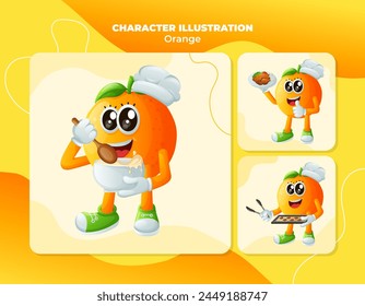 Set of cute orange character in the kitchen. Perfect for kids, merchandise and sticker, banner promotion or blog
