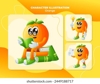 Set of cute orange characters being clever. Perfect for kids, merchandise and sticker, banner promotion or blog
