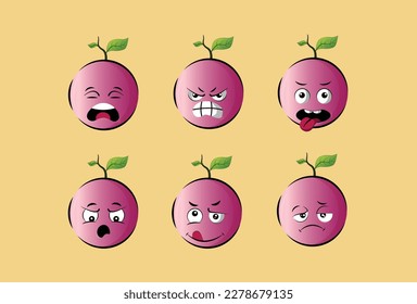 Set of cute orange characters with emotions, faces, arms and legs. Happy or sad heroes, exotic fruits smile, play, fall in love, keep their distance with a mask. Vector flat illustration