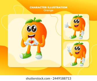 Set of cute orange characters making playful hand signs. Perfect for kids, merchandise and sticker, banner promotion or blog
