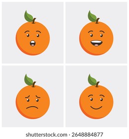 Set of Cute Orange Emoticons with Different Expressions