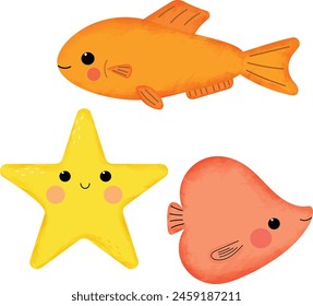 Set with cute orange fish