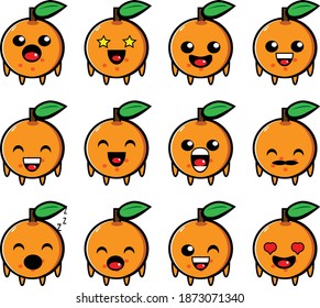 Set of cute orange fruit mascot illustration designs
