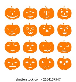 Set of cute orange Halloween pumpkins. Different emotions. Face expression. Cartoon characters. Vector illustration. 