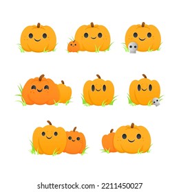 Set of cute orange pumpkins for Halloween