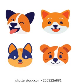 Conjunto de lindo perro de perrito naranja Animal Head personaje de dibujos animados con expresión feliz