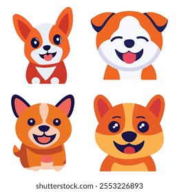 Conjunto de lindo perro de perrito naranja Animal Head personaje de dibujos animados con expresión feliz