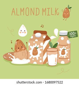 set cute organic almond milk