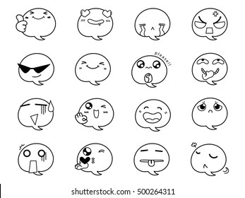 Set of cute outline emoticons