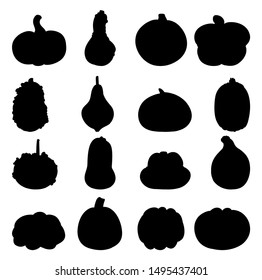 Set of cute outline pumpkin black silhouettes. Autumn contour element graphic images