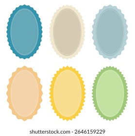 Set of cute oval frames with wavy edges for decoration and design