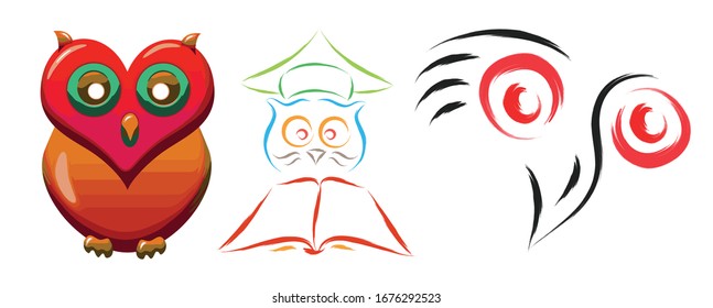 set of cute owl bird, vector illustration