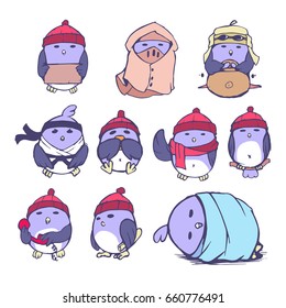 Set of cute owl character icons stickers vector design