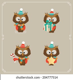 Set of cute owl. Vector illustration