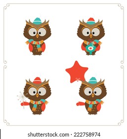 Set of cute owl. Vector illustration