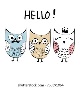 Set of cute owls.