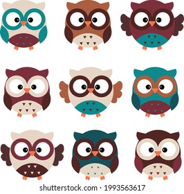 Set Cute Owls Pastel Colors Stock Vector (Royalty Free) 1993563617 ...