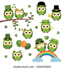 Set of the cute owls st. Patrick's Day style
