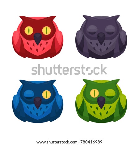A set of cute owls. Vector cartoon illustration