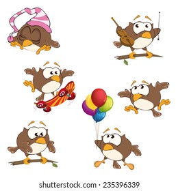 Set of cute owls for you design. Vector icons. Cartoon 