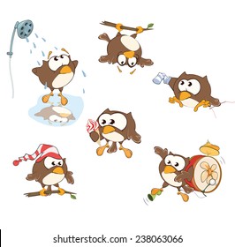 Set of cute owls for you design. Vector icons. Cartoon 