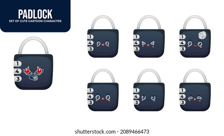 Set of cute padlock cartoon character Premium Vector