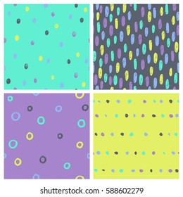 Set of cute paint drops seamless patterns. Vector hand drawn background
