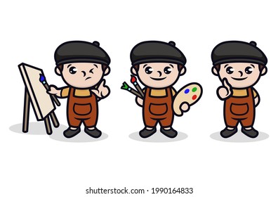 set of cute painter kids design