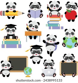 Set cute panda back to school