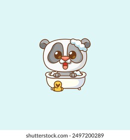 set Cute panda bathing time in bathtub kawaii chibi character mascot illustration outline style design