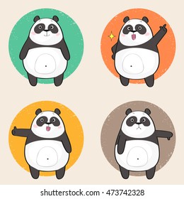 Set of a cute panda bear stickers in various poses. Cartoon character
