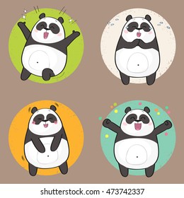 Set of a cute panda bear stickers in various poses. Happy cartoon panda character