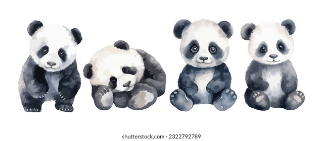 Set süßer Panda Bärenfarben einzeln auf weißem Hintergrund. Vektorgrafik