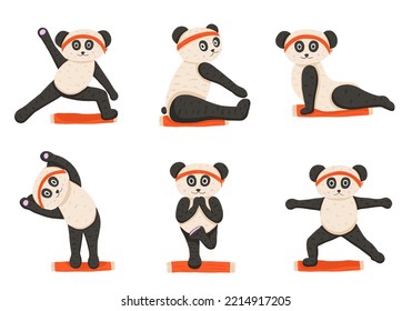 Se monta con un lindo oso panda en una pose de yoga