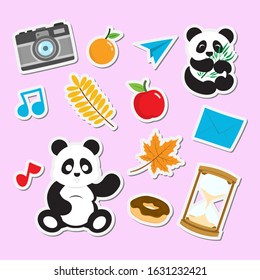 set cute panda camera and other elements for the needs of patch badge stickers and design illustration key chains