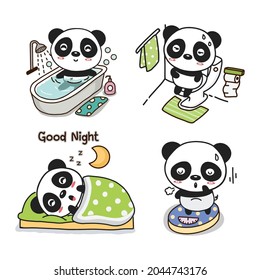 Juego de personajes de dibujos animados Cute panda posando en diferentes situaciones. 