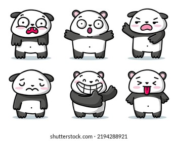 Set of cute panda emoji. Kawaii vector characters.