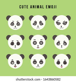 Set of cute panda emoticons with different expressions. Funny emoji faces. Simple cartoon vector illustration.