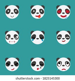 Set süße Panda-Emoticons.panda-Symbol auf grünem Hintergrund