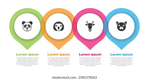 Set Cute panda face, Owl bird, Cow head and Cat. Business infographic template. Vector