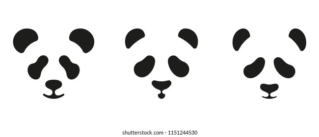 Set of cute panda faces. Vector icons or logo design