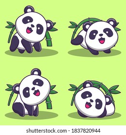 Set of cute panda illustrations