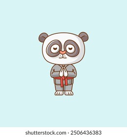 set Cute panda Karate training martial art kawaii chibi character mascot animal sport illustration outline design Icon