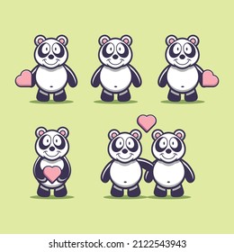 set cute panda with love