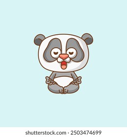 set Cute panda meditation yoga kawaii chibi character mascot illustration outline style design