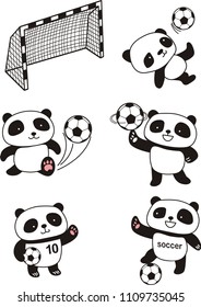 set of cute panda playing soccer, vector illustration