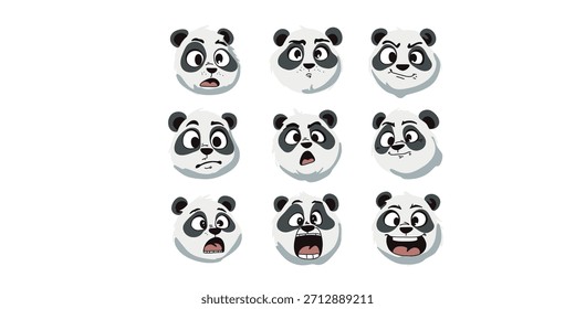 Conjunto de panda lindo que muestra emociones sorprendidas