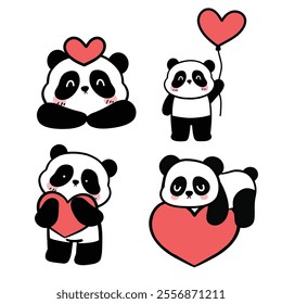 Set of cute panda for valentine's day card , greeting card .