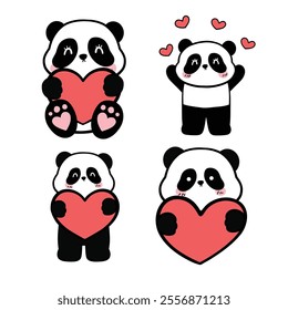 Set of cute panda for valentine's day card , greeting card .