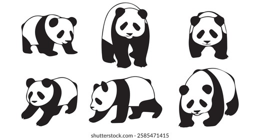 Set of Cute Panda Vector Illustrations on Colorful Backgrounds